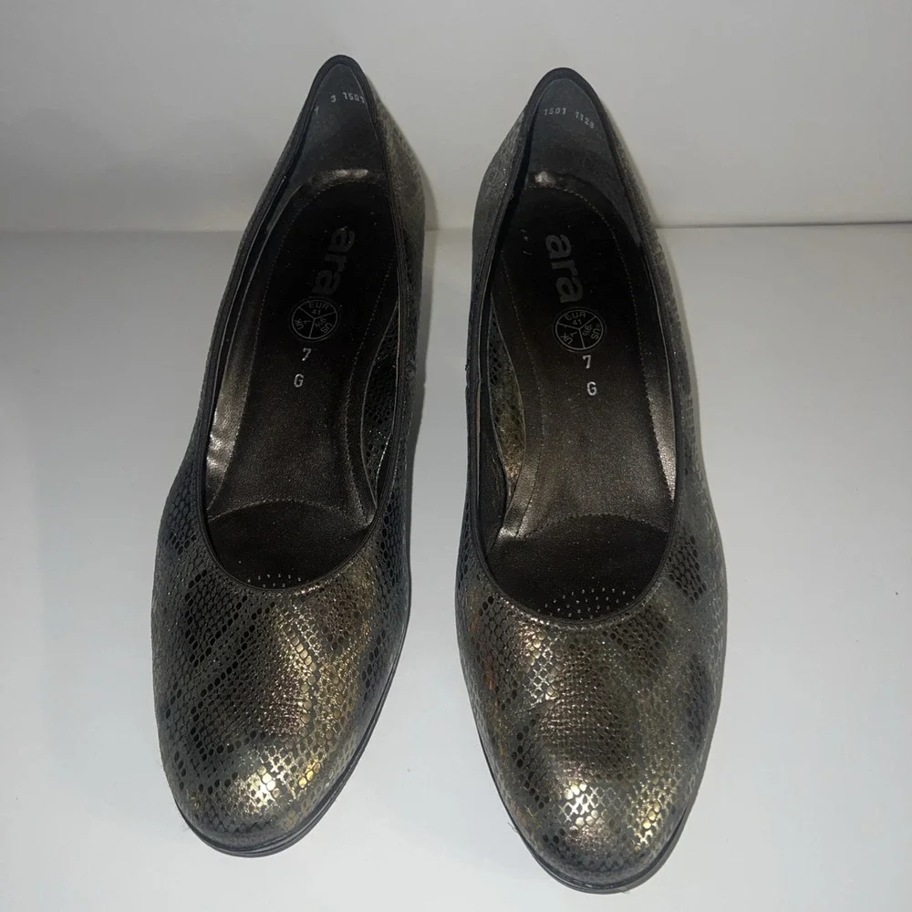 Office Coporate Kitten Block Heel Ara Ophelia Heels 9.5 Snake Skin Pump